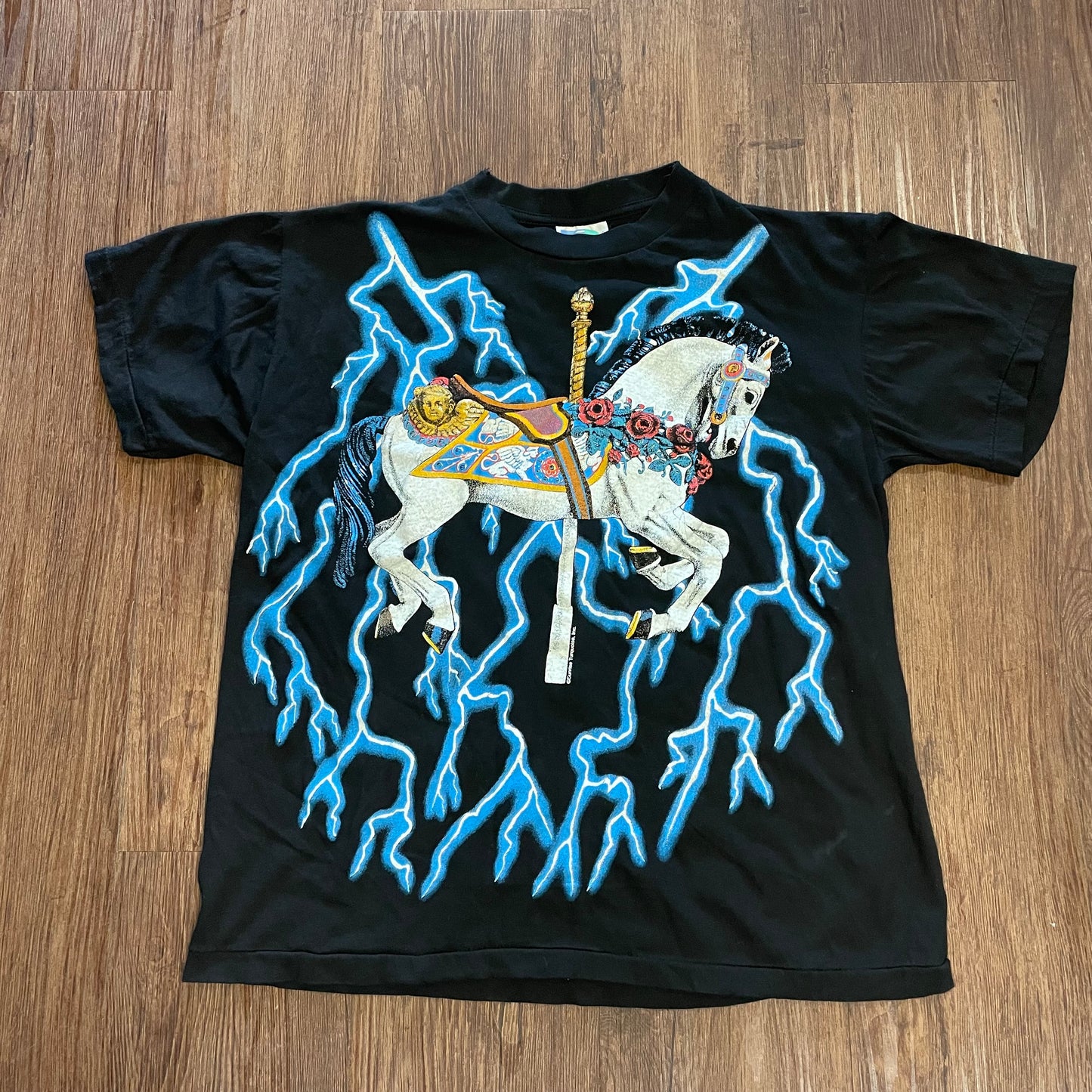 Vintage American Thunder T Shirt Lightning Carousel Horse