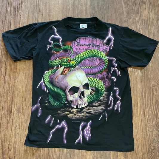 Vintage American Thunder Forever Free Snake Skull All Over T-Shirt Men’s